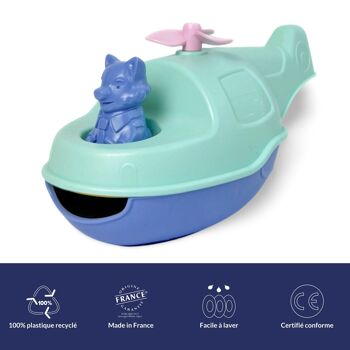 Le Jouet Simple, Hélicoptère 2-en-1 et Figurine, Jouet Éducatif pour Le Bain, Fabriqué en France, 100% Plastique Recyclé et Recyclable, Lavable Lave-vaisselle, Cadeau Enfants Filles et Garçons Dès 1 An, Turquoise 2