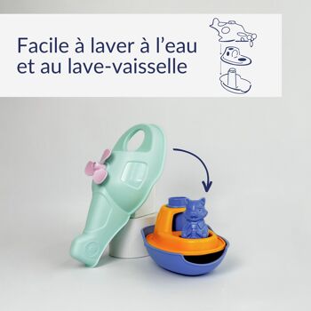 Le Jouet Simple, Hélicoptère 2-en-1 et Figurine, Jouet Éducatif pour Le Bain, Fabriqué en France, 100% Plastique Recyclé et Recyclable, Lavable Lave-vaisselle, Cadeau Enfants Filles et Garçons Dès 1 An, Turquoise 4