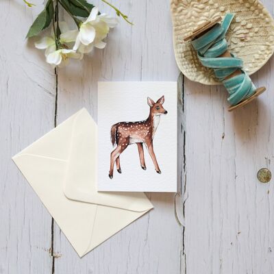 Carte de vœux durable à l’aquarelle mini cerf