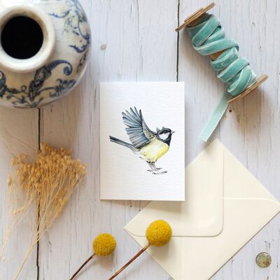 Mini carte de vœux durable à l’aquarelle d’oiseau à mésange bleue