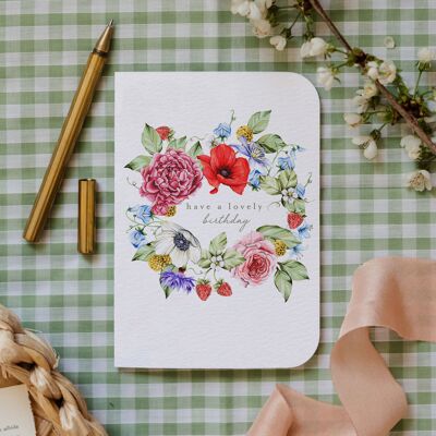 Cartolina d'auguri sostenibile dell'acquerello floreale di buon compleanno