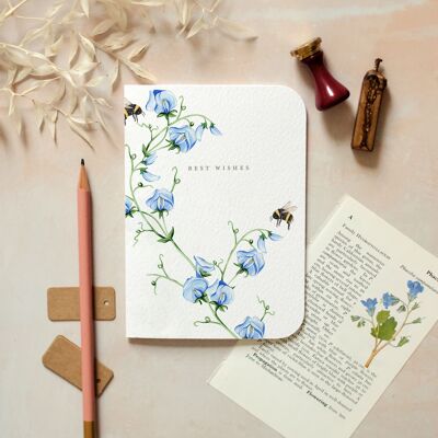 Best Wishes Floral Bee Watercolour Sustainable Greeting Card