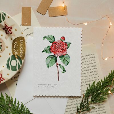 Camelia Watercolour Scalloped Sustainable Greeting Card