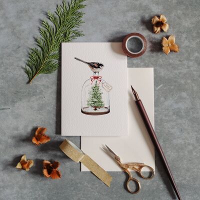 Cartolina d'auguri di Natale dell'acquerello dell'uccello