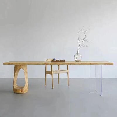 Mesa de comedor de madera maciza 360Home con mesa de recepción con patas de cristal transparente