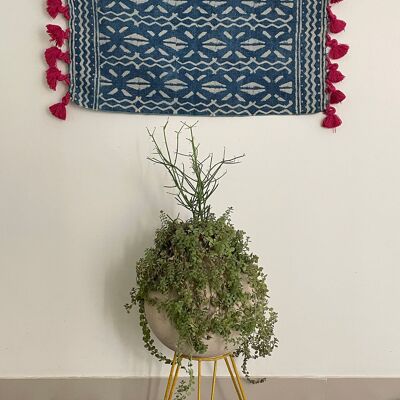 2x3 Ft - Handgewebter, handblockbedruckter Indigo-Wandteppich aus Baumwolle, Wandbehang, Wohndekoration, Wandteppich, Indigo-Wandkunst, traditionelles Wanddekor.