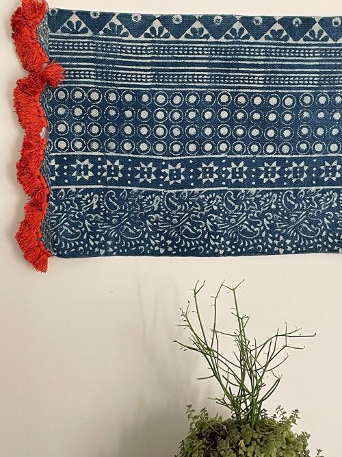 2x3 Ft - Cotton Hand Weaved Hand Block Printed Indigo Tapestry,Wall Hanging,Home Decor,Tapestry Rug,Indigo Wall Art,Traditional Wall Decor.