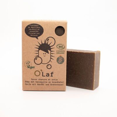 O'Laf, jabón sólido orgánico certificado con aceite de cáñamo y ortiga, frescura y equilibrio