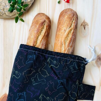Baguette bread bag - Organic cotton - Funky dinosaurs