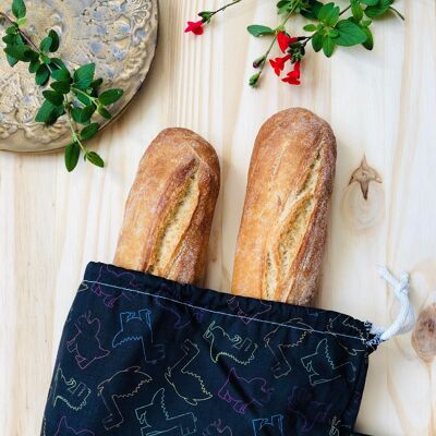 Baguette bread bag - Organic cotton - Funky dinosaurs