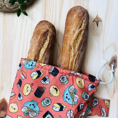 Borsa per il pane baguette - Cotone biologico - Okui - Sushi, ramen, maki