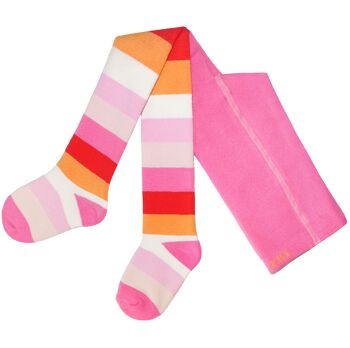 Collants pour enfants en éponge, doux et chauds <Rose Stripes> Plusch, Frottee 1