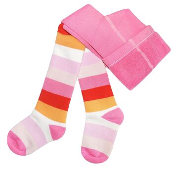 Collants pour enfants en éponge, doux et chauds <Rose Stripes> Plusch, Frottee 2