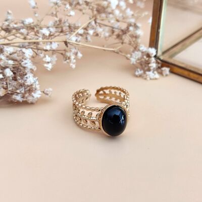 La Romantique Black Agate semi-precious stone ring