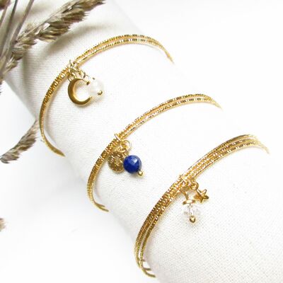 Bracelets joncs breloques Lapis Lazuli / Cristal de roche / Quartz rose