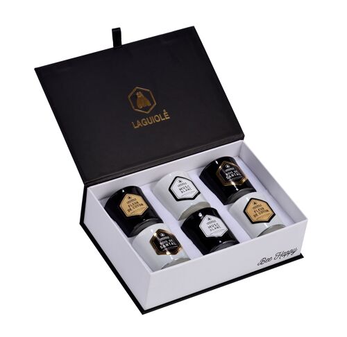 Coffret de 6 Bougies Parfumées Coffret, Cire Naturelle, Musc blanc, Bois de santal & Fleur de coton, 6 Heures de Parfum, 180 g