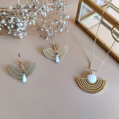 La Rêveuse white half moon hoop earrings and necklace set