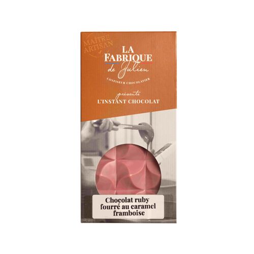 Tablette artisanale chocolat ruby fourré au caramel framboise - 100 g - La Fabrique de Julien
