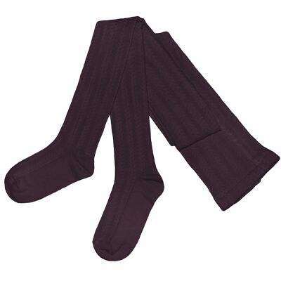 Cable Knitted Cotton Tights for Women >>Boho Cottagecore << Dark Violett