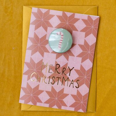 Candy Cane Badge Gold Foil 'Merry Christmas' Card