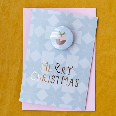 Christmas Pudding Badge Gold Foil 'Merry Christmas' Card