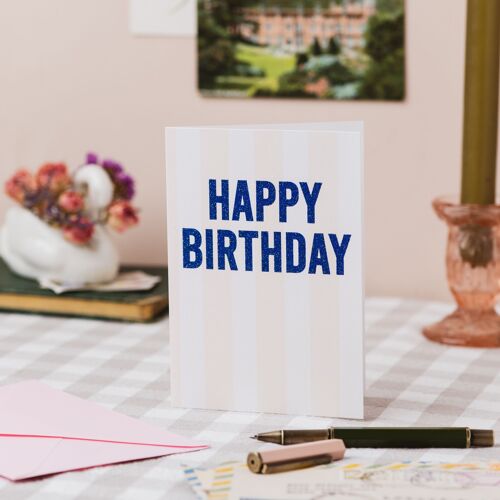Happy Birthday Stripe Card with Biodegradable Glitter
