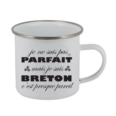 Taza de acero esmaltado "No soy perfecto pero soy bretón, es casi lo mismo"