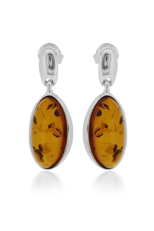 Cognac Amber Oval Stud Drop Earrings with and Box