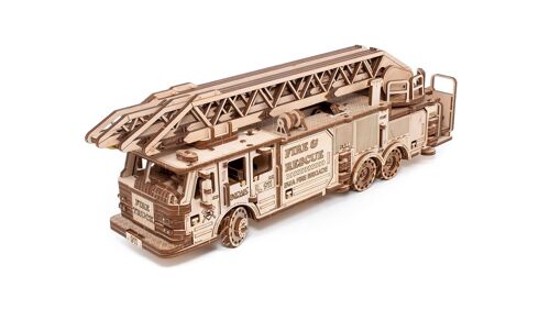 DIY Eco Wood Art Mechanical Puzzle Firetruck, 1409, 37.8×9.8×12.2cm