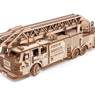 DIY Eco Wood Art Rompecabezas mecánico Camión de bomberos, 1409, 37.8×9.8×12.2cm