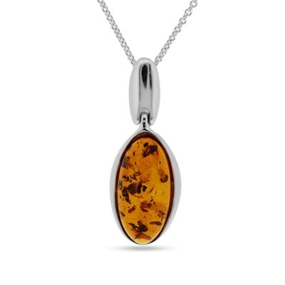 Cognac Amber Oval Drop Pendant with 18" Trace Chain and Box