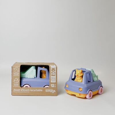 Spielzeugfahrzeug, Feuerwehrauto mit Figur, Hergestellt in Frankreich aus recyceltem Kunststoff, Geschenk für 1–5 Jahre, Ostern, Blau