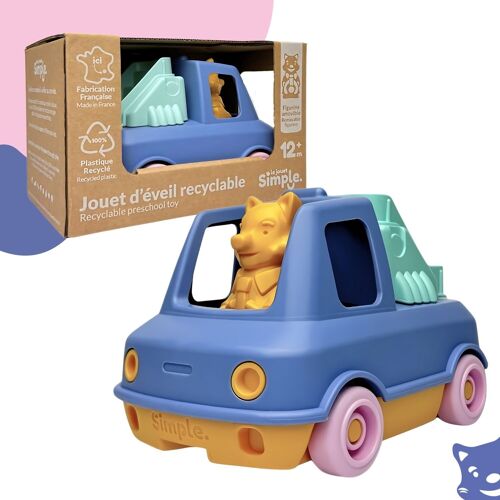 Le Jouet Simple, Camion Pompier et Figurine, Fabriqué en France, 100% en Plastique Recyclé et Recyclable, Lavable au Lave-vaisselle, Cadeau Enfant Fille et Garçon Dès 1 An, Jouet Éducatif pour la Plage - Bleu