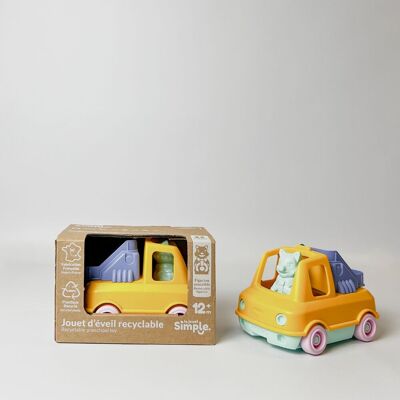 Veicolo giocattolo, Camion dei pompieri con statuetta, Prodotto in Francia in plastica riciclata, Regalo 1-5 anni, Pasqua, Giallo