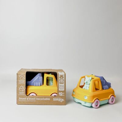 Toy vehicle, Fire truck with figurine, Made in France in recycled plastic, Gift 1-5 years old, Easter, Yellow
