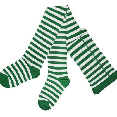 Knitted Cotton Tights for Women >> Carnival Stripes << Green & White