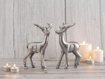 Figurine déco cerf VE 8x 2 pièces décoration de table figurine animale décoration de Noël en métal argenté ou doré 3