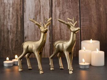 Figurine déco cerf VE 8x 2 pièces décoration de table figurine animale décoration de Noël en métal argenté ou doré 17