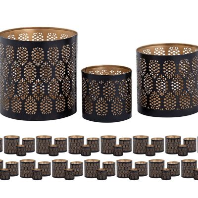 Candlestick set of 3 Masterbox 18x 3-piece lantern oriental tealight holder round black gold