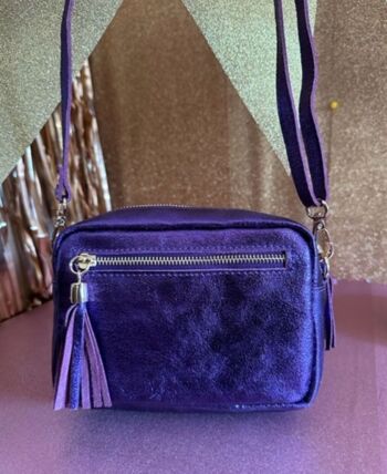 Sac à main en cuir pailleté Bronze, violet, noir, bleu canard, doré ou vert 1