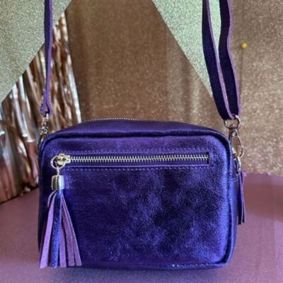 Bronze, purple, black, duck blue, gold or green glittery leather handbag