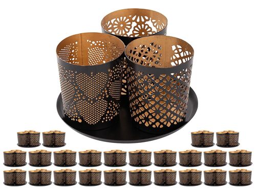 Kerzenhalter 3er Set Masterbox 24x 3teilig Kerzenständer Kreta Teelichthalter rund schwarz gold