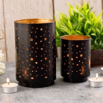 Tealight holder set of 2 candlesticks starry sky candle holder round black gold