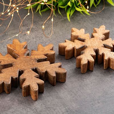 Wooden figures snowflake set of 2 decorative figures 18x18cm Christmas decoration