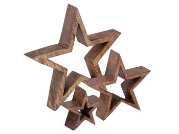 Figurines étoiles décoratives lot de 3 figurines en bois 26/17/10 cm décoration de Noël en bois de manguier 2