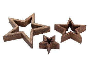 Figurines étoiles décoratives lot de 3 figurines en bois 26/17/10 cm décoration de Noël en bois de manguier 3