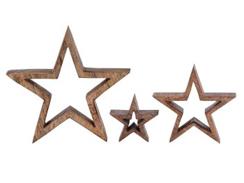 Figurines étoiles décoratives lot de 3 figurines en bois 26/17/10 cm décoration de Noël en bois de manguier 4