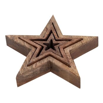 Figurines étoiles décoratives lot de 3 figurines en bois 26/17/10 cm décoration de Noël en bois de manguier 6
