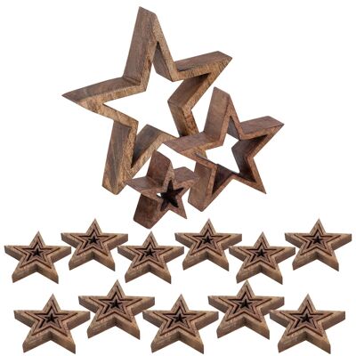 Decorative Star Figures 12x Set of 3 Wooden Figures 26/17/10cm Masterbox Christmas Decoration Mango Wood