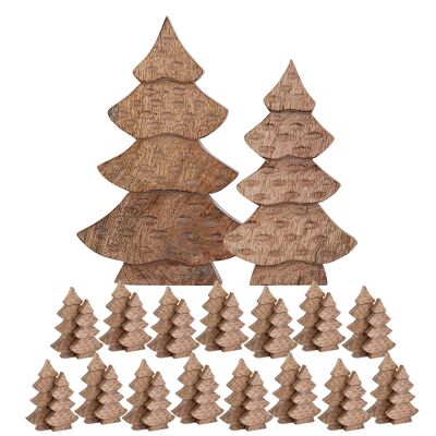 Figurine d'arbre déco lot de 2 figurines en bois H23/20 cm Masterbox 16 pièces décoration de Noël en bois de manguier